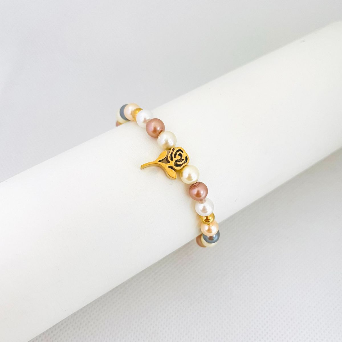 GENERICO - Pulsera Regulable Perla Checa y Acero - Sol