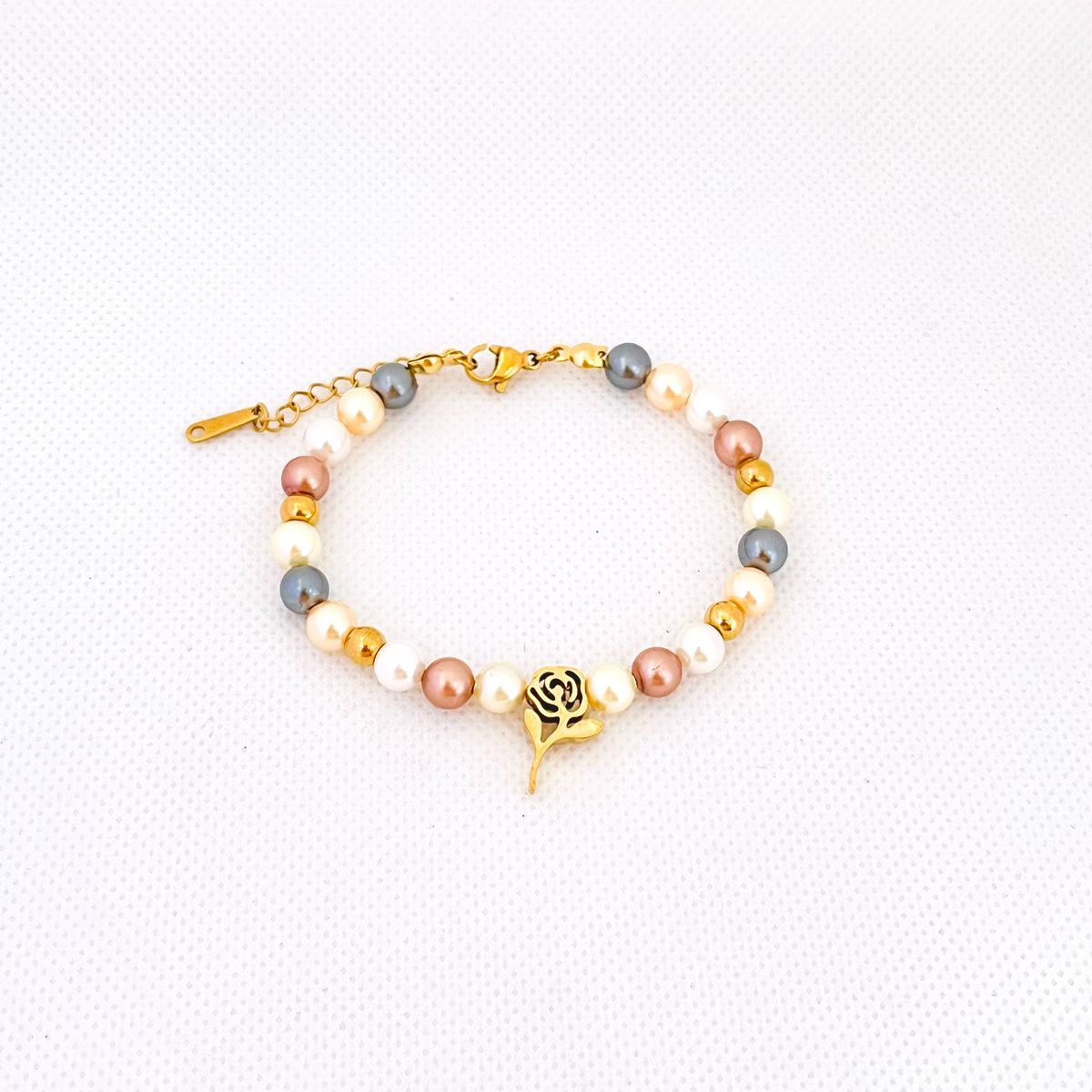 GENERICO - Pulsera Regulable Perla Checa y Acero - Sol