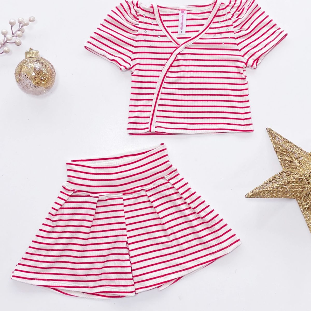 KIDS MASHMELO - Outfit de Polo en Rib y Falda Short para Niña - Kids Mashmelo