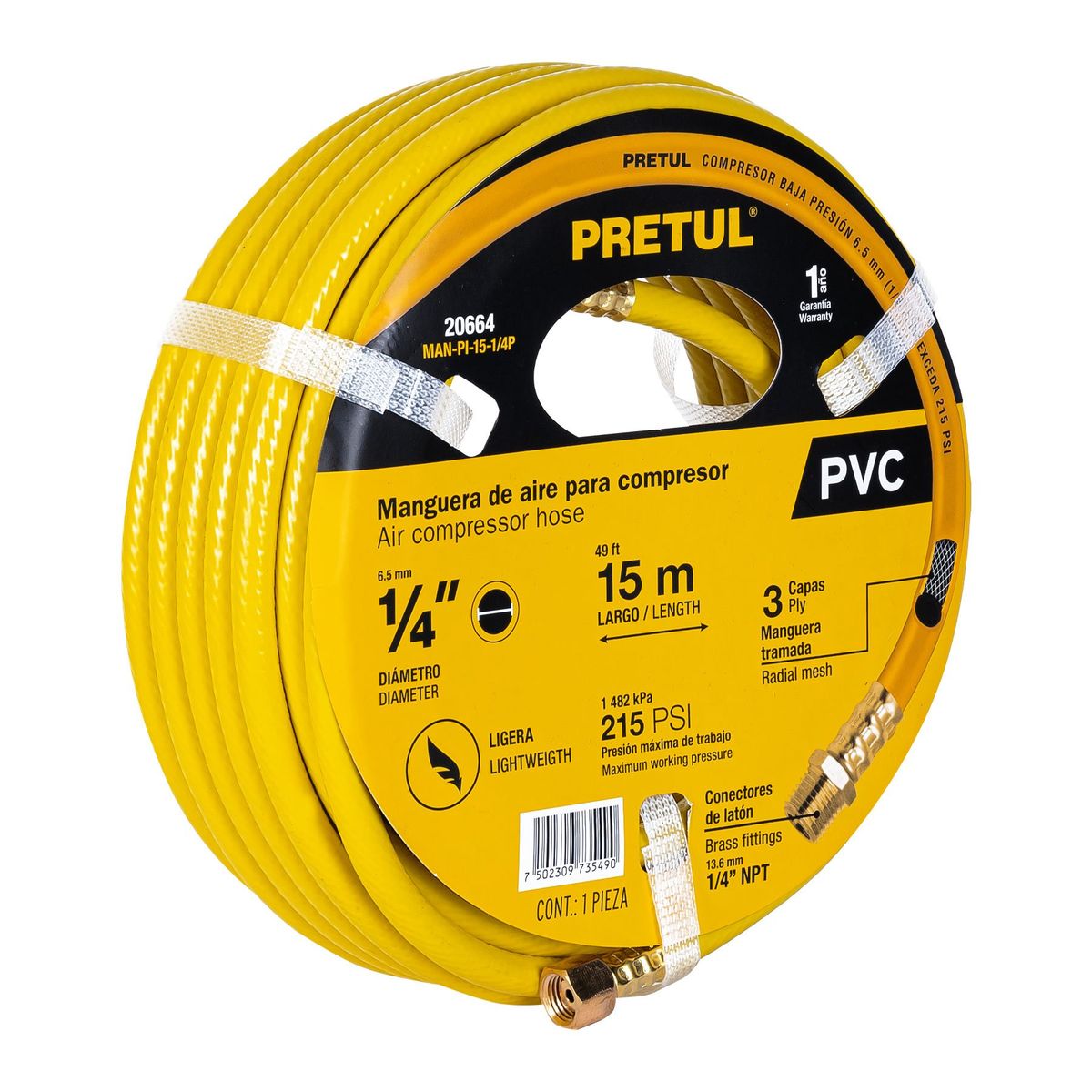 PRETUL - Manguera 1/4" x 15m PVC para Compresora 20664 Pretul