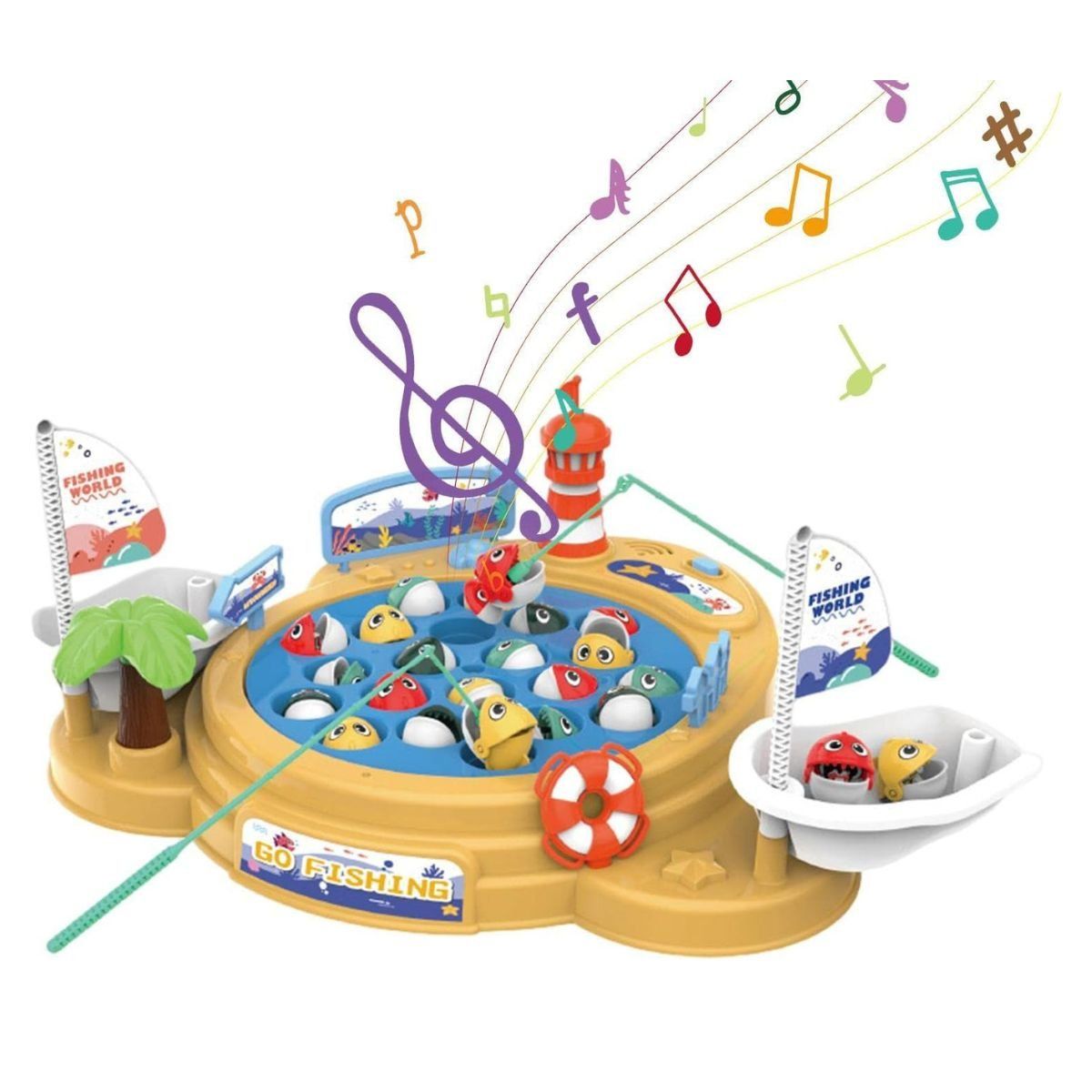 GENERICO - JUEGO DE PESCA MAGNETICA GIRATORIO MUSICAL LUZ Y ACCESORIOS