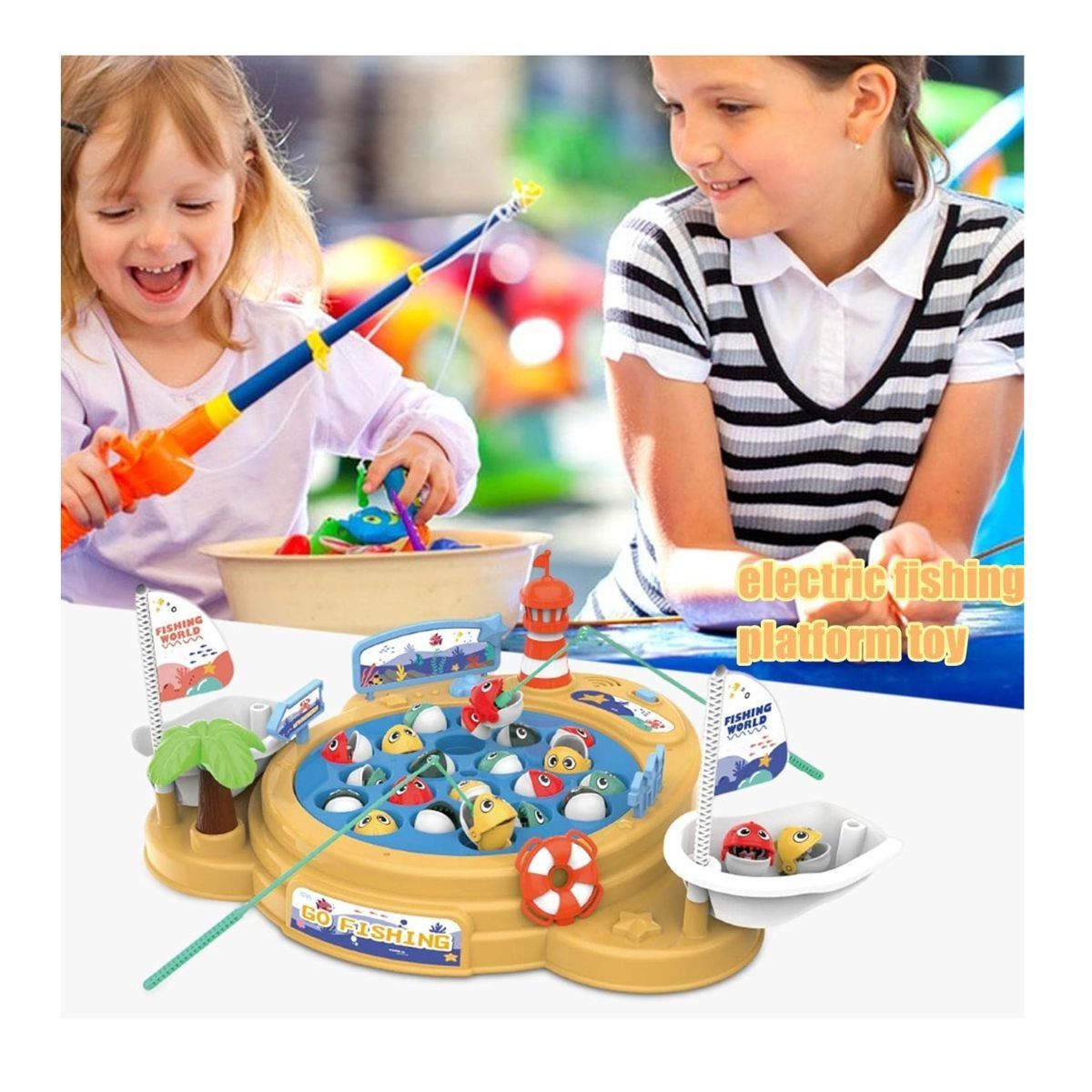 GENERICO - JUEGO DE PESCA MAGNETICA GIRATORIO MUSICAL LUZ Y ACCESORIOS