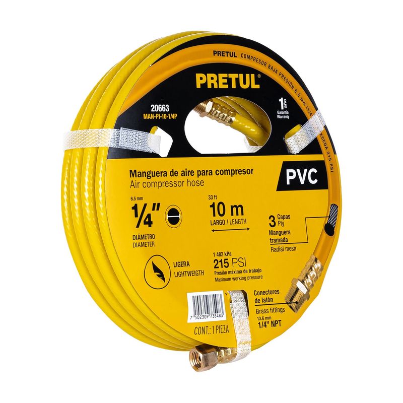 PRETUL - Manguera 1/4" x 10m PVC para Compresora 20663 Pretul