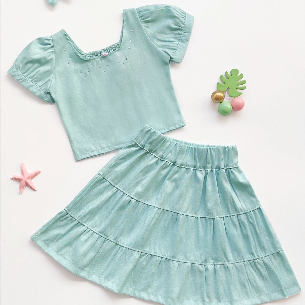 KIDS MASHMELO - Outfit de Top con Falda Larga en Oxford para Niña - Kids Mahmelo