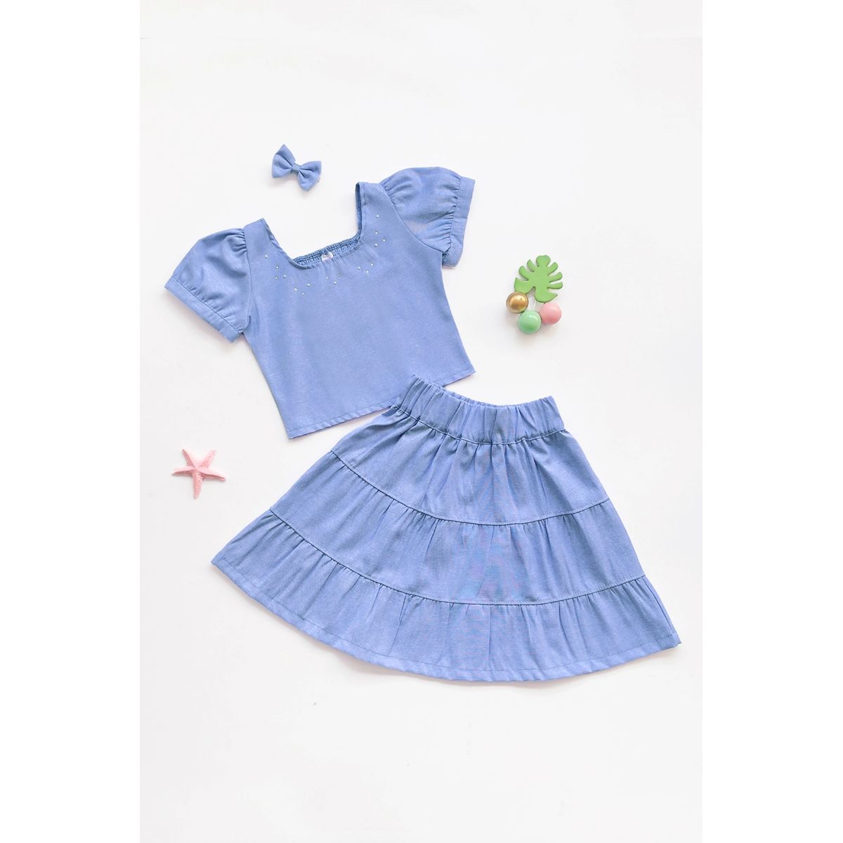 KIDS MASHMELO - Outfit de Top con Falda Larga en Oxford para Niña - Kids Mahmelo