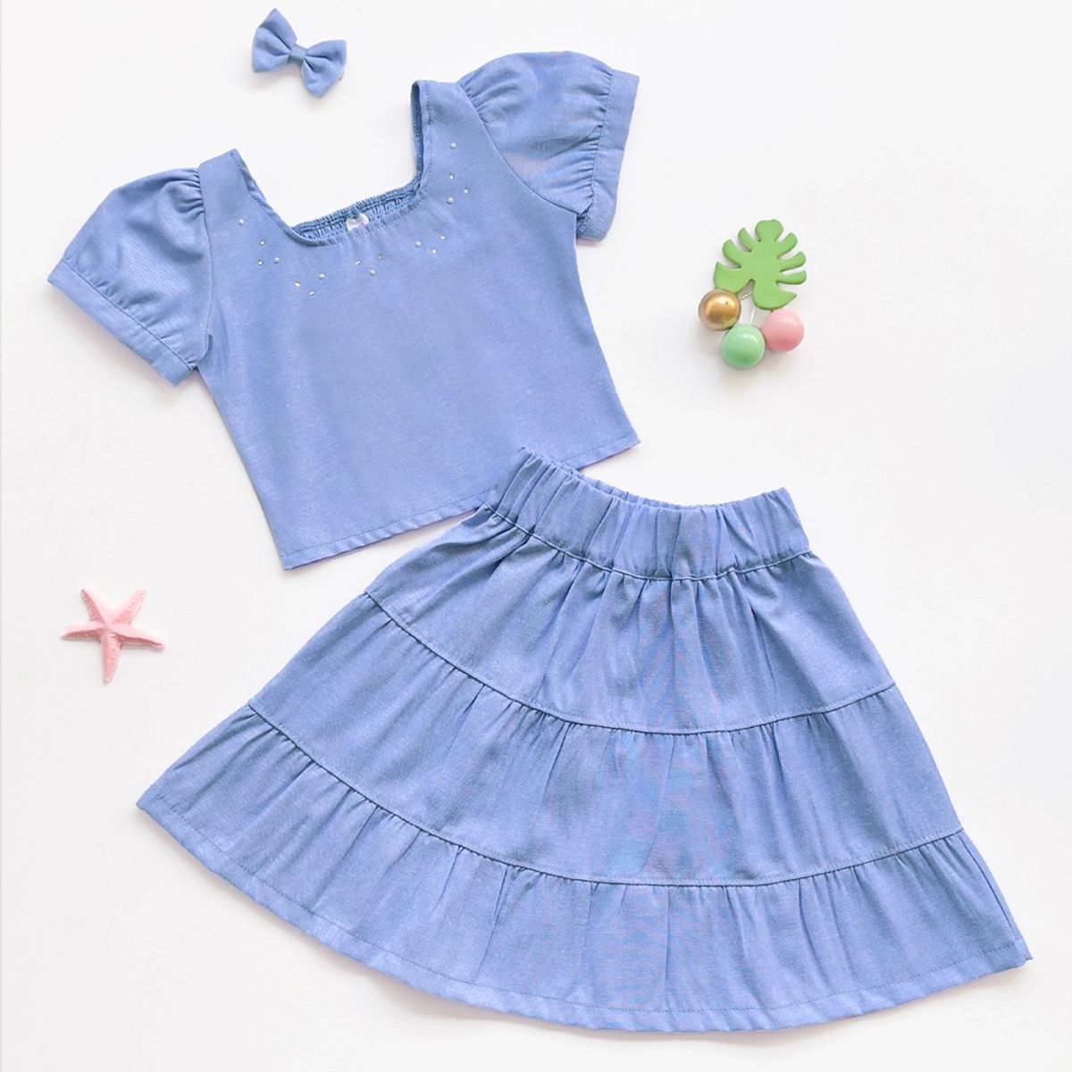 KIDS MASHMELO - Outfit de Top con Falda Larga en Oxford para Niña - Kids Mahmelo