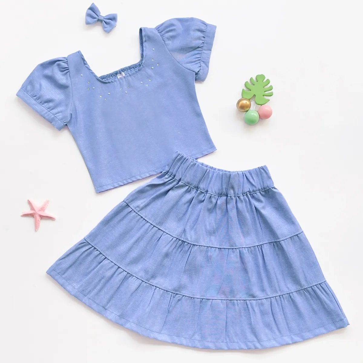 KIDS MASHMELO - Outfit de Top con Falda Larga en Oxford para Niña - Kids Mahmelo