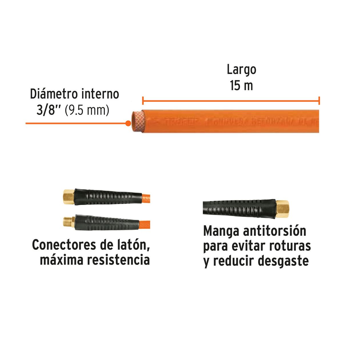 TRUPER - Manguera 3/8" x 15m PVC para Compresora 10894 Truper