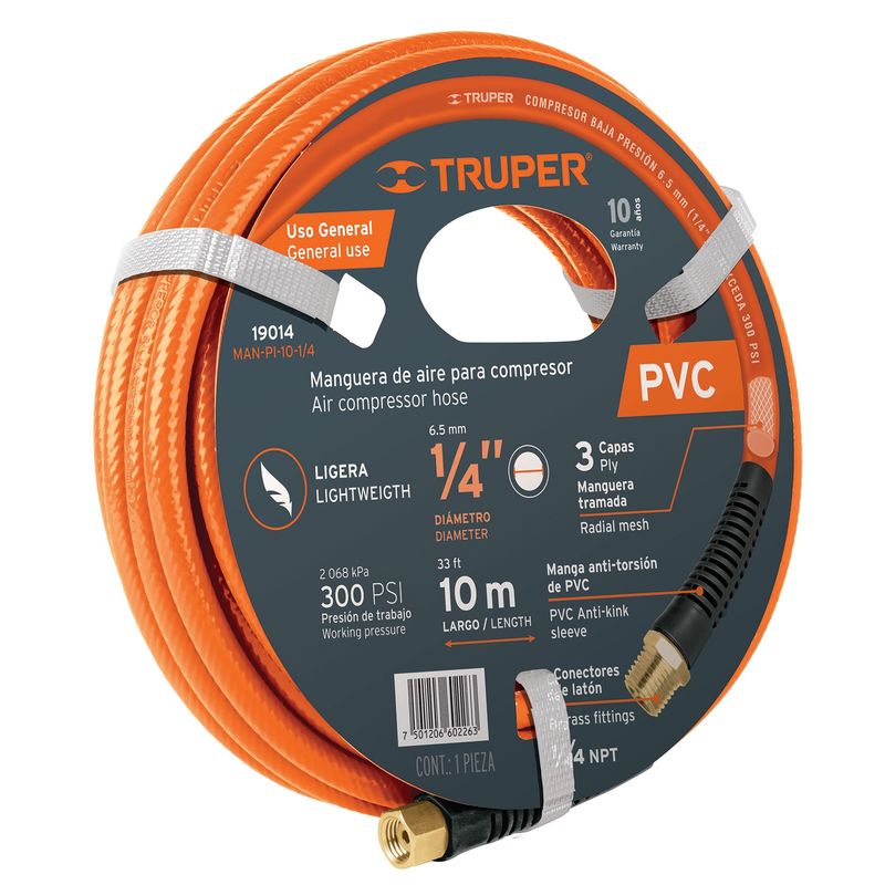 TRUPER - Manguera 1/4" x 10m PVC para Compresora 19014 Truper