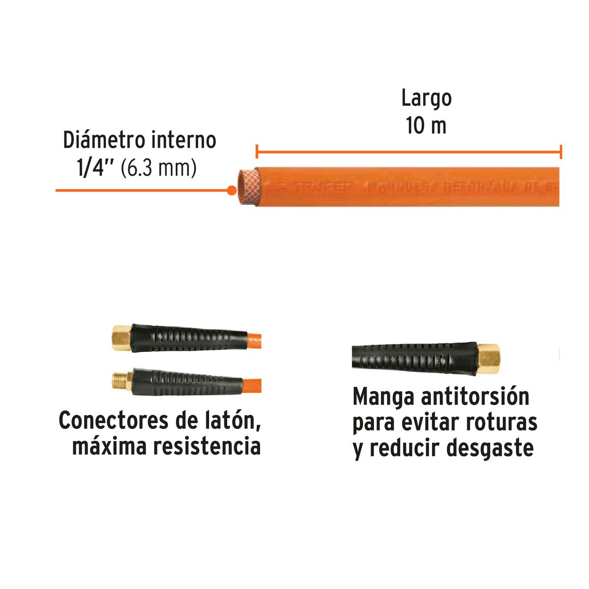 TRUPER - Manguera 1/4" x 10m PVC para Compresora 19014 Truper