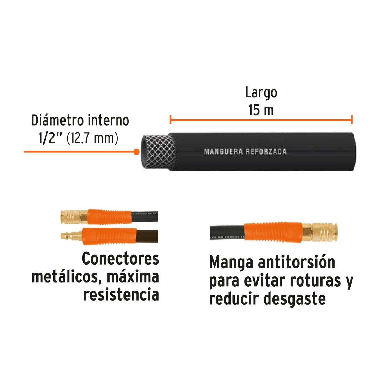 TRUPER - Manguera 1/2" x 15m Hule para Compresora 17086 Truper