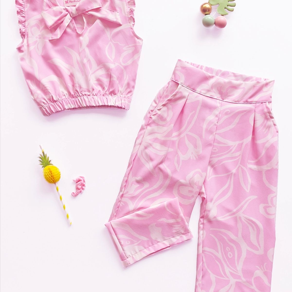 KIDS MASHMELO - Outfit de Seda Mate con Pantalon y Top para Niña - Kids Mahmelo