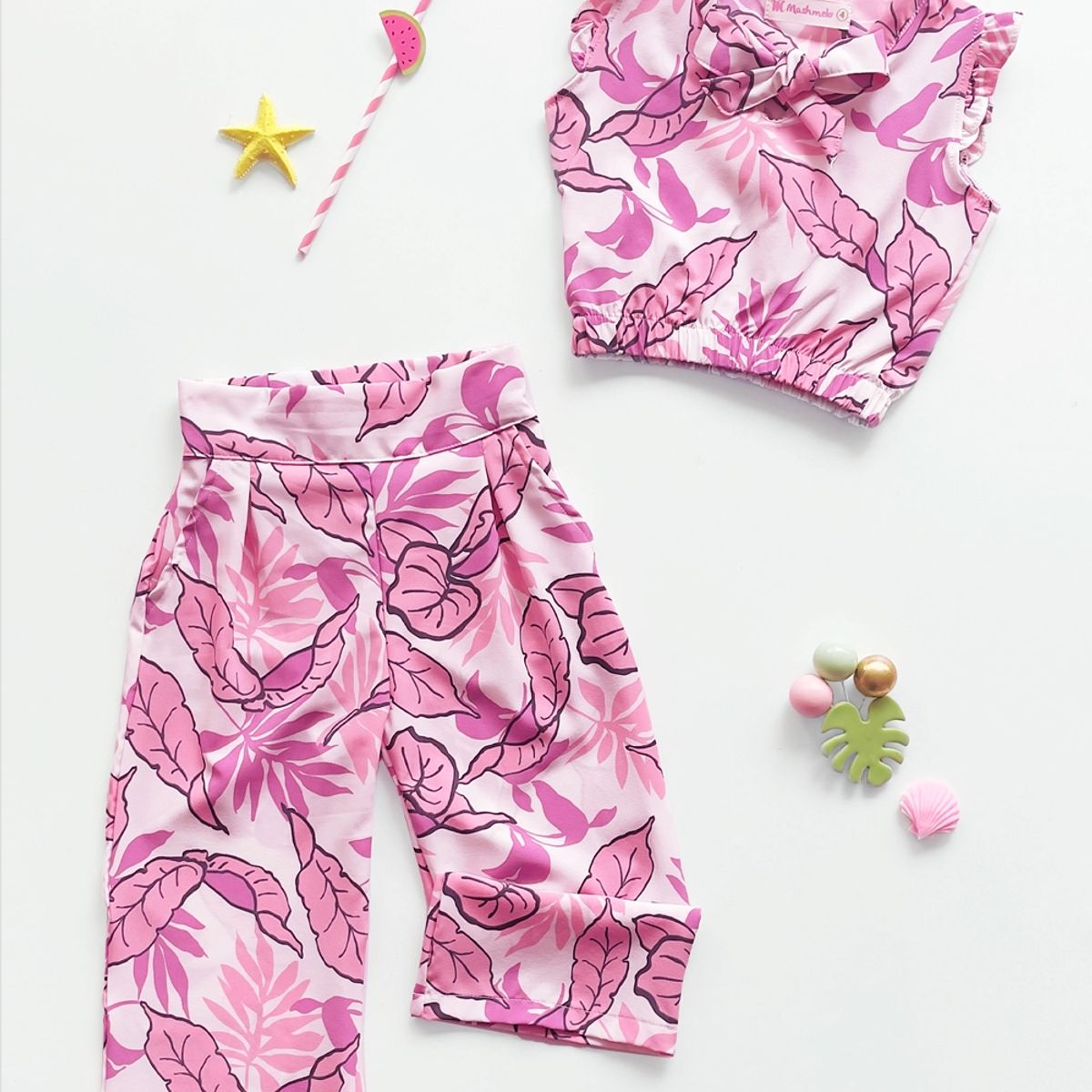 KIDS MASHMELO - Outfit de Seda Mate con Pantalon y Top para Niña - Kids Mahmelo