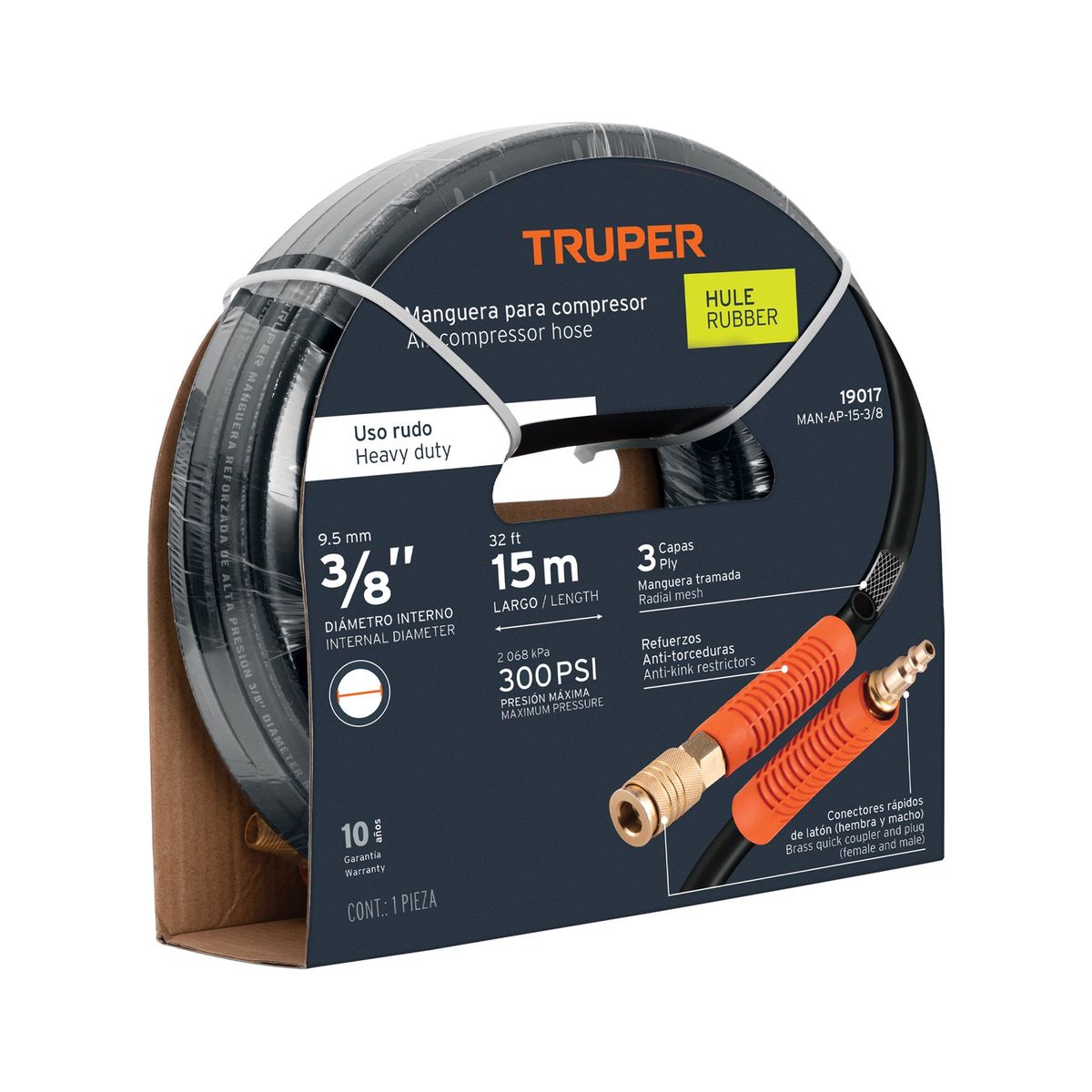 TRUPER - Manguera 3/8" x 15m Hule para Compresora 19017 Truper
