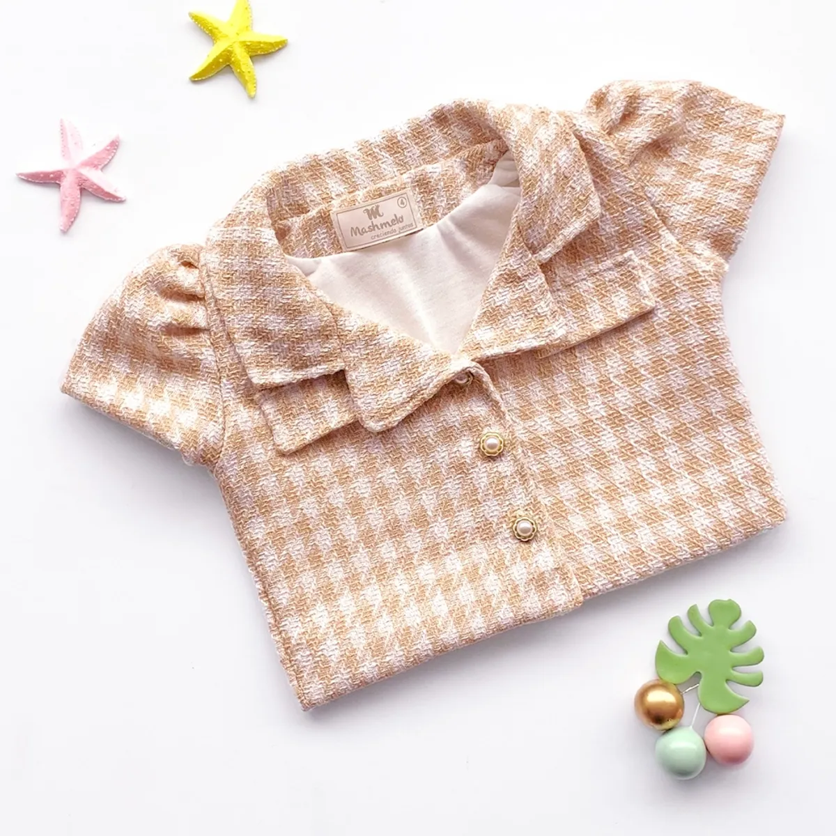 KIDS MASHMELO - Chaqueta Crop Chanel con Solapa para Niña - Kids Mahmelo