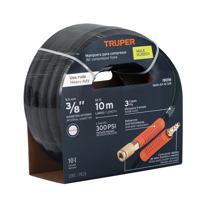 TRUPER - Manguera 3/8" x 10m Hule para Compresora 19016 Truper