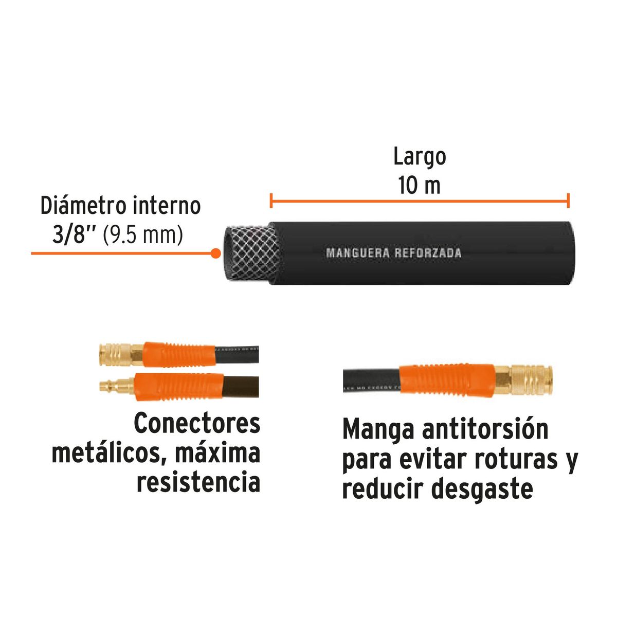 TRUPER - Manguera 3/8" x 10m Hule para Compresora 19016 Truper