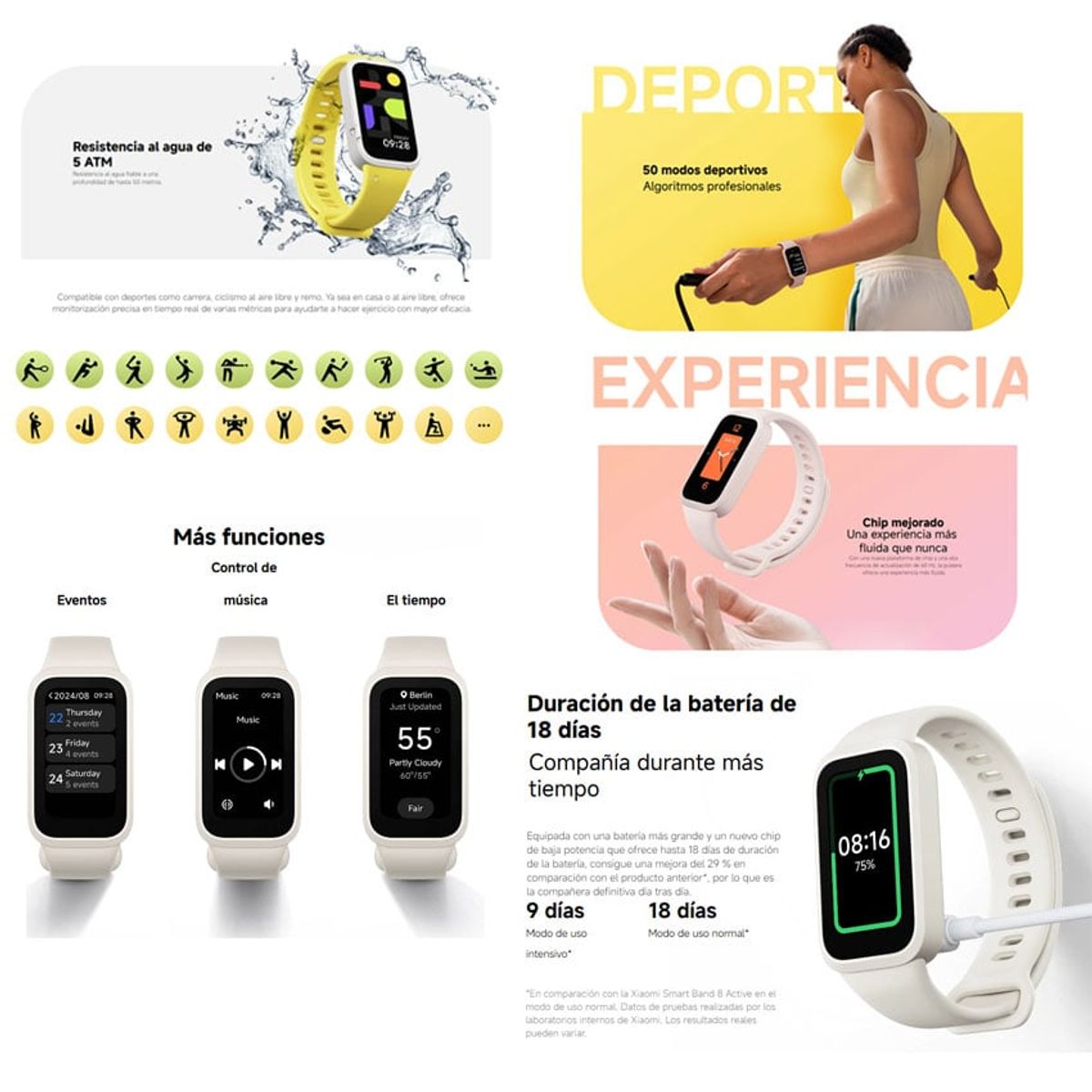 XIAOMI - Pulsera Xiaomi Smart Mi Band 9 Active, Spo2 +50 Modos Deportivos