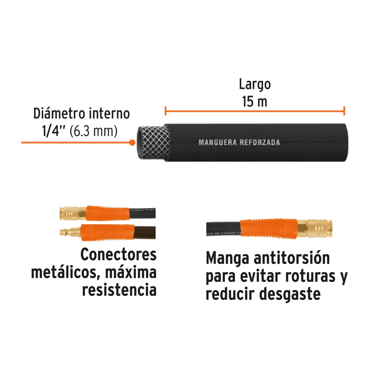 TRUPER - Manguera 1/4" x 15m Hule para Compresora 17081 Truper