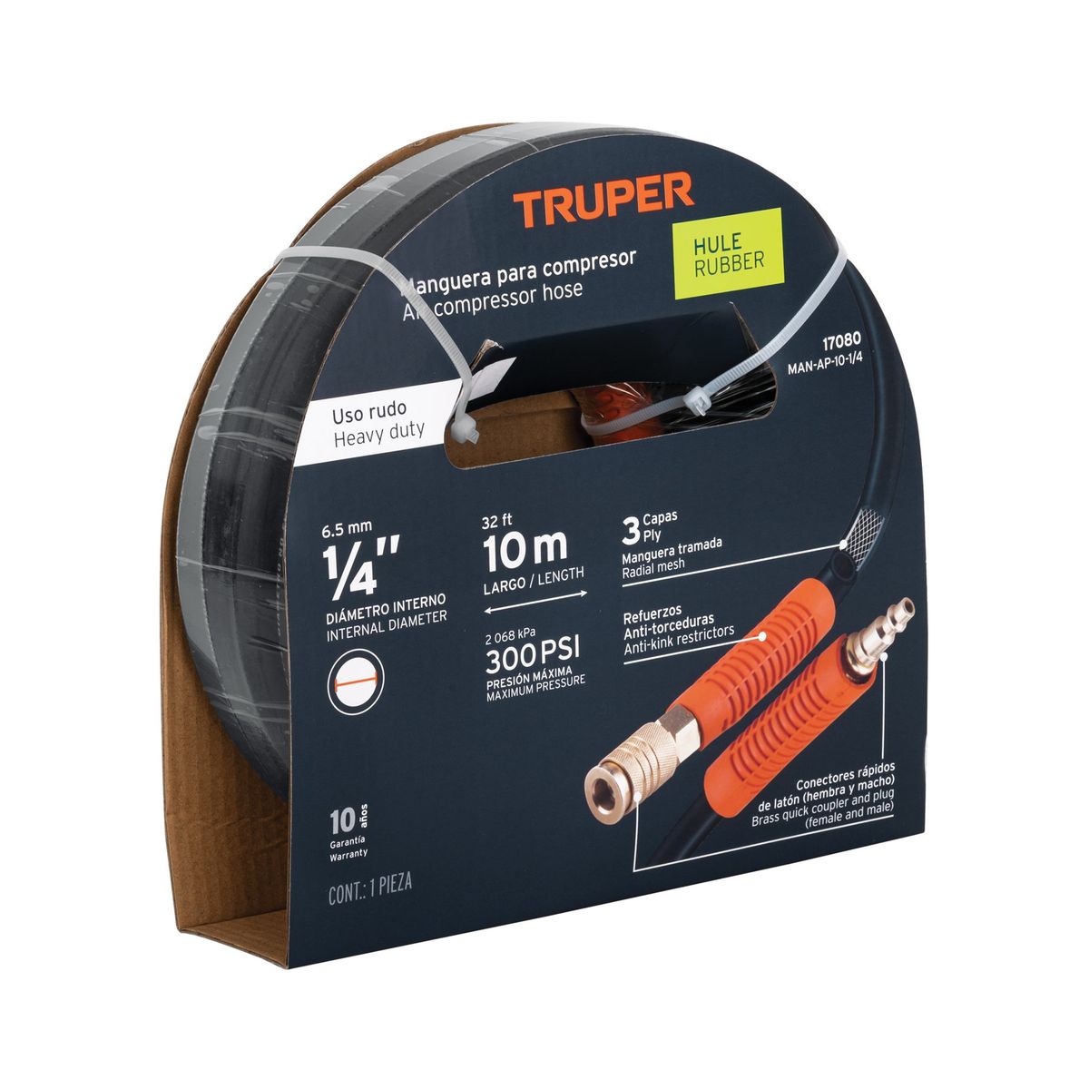 TRUPER - Manguera 1/4" x 10m Hule para Compresora 17080 Truper