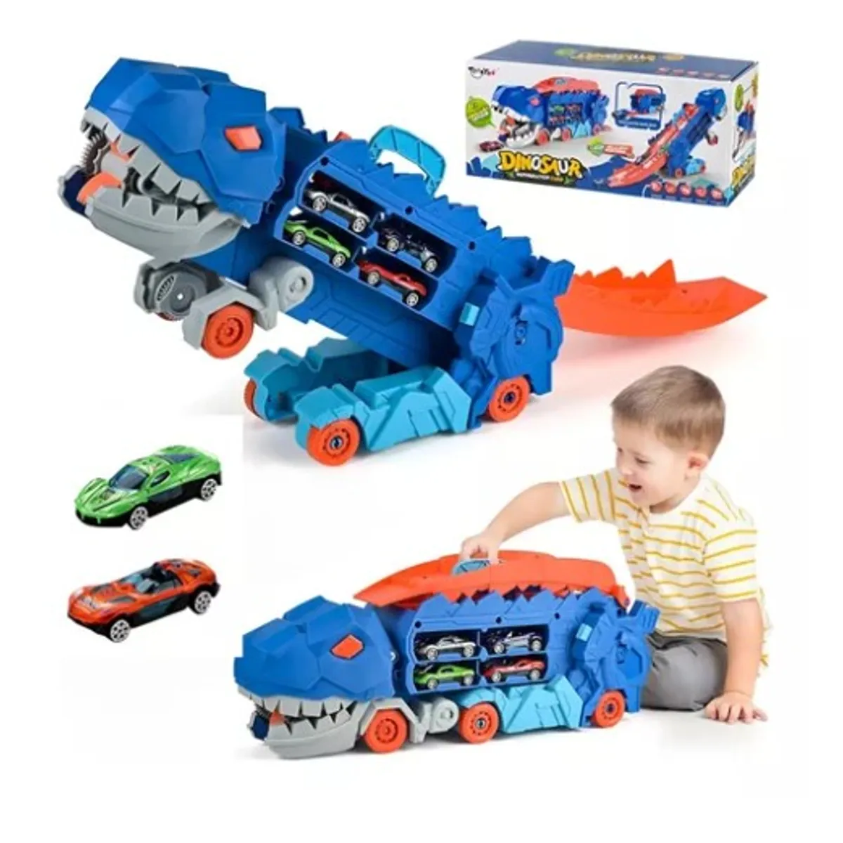 GENERICO - DINOSAURIO DEVORADOR DE AUTOS CON 02 AUTOS