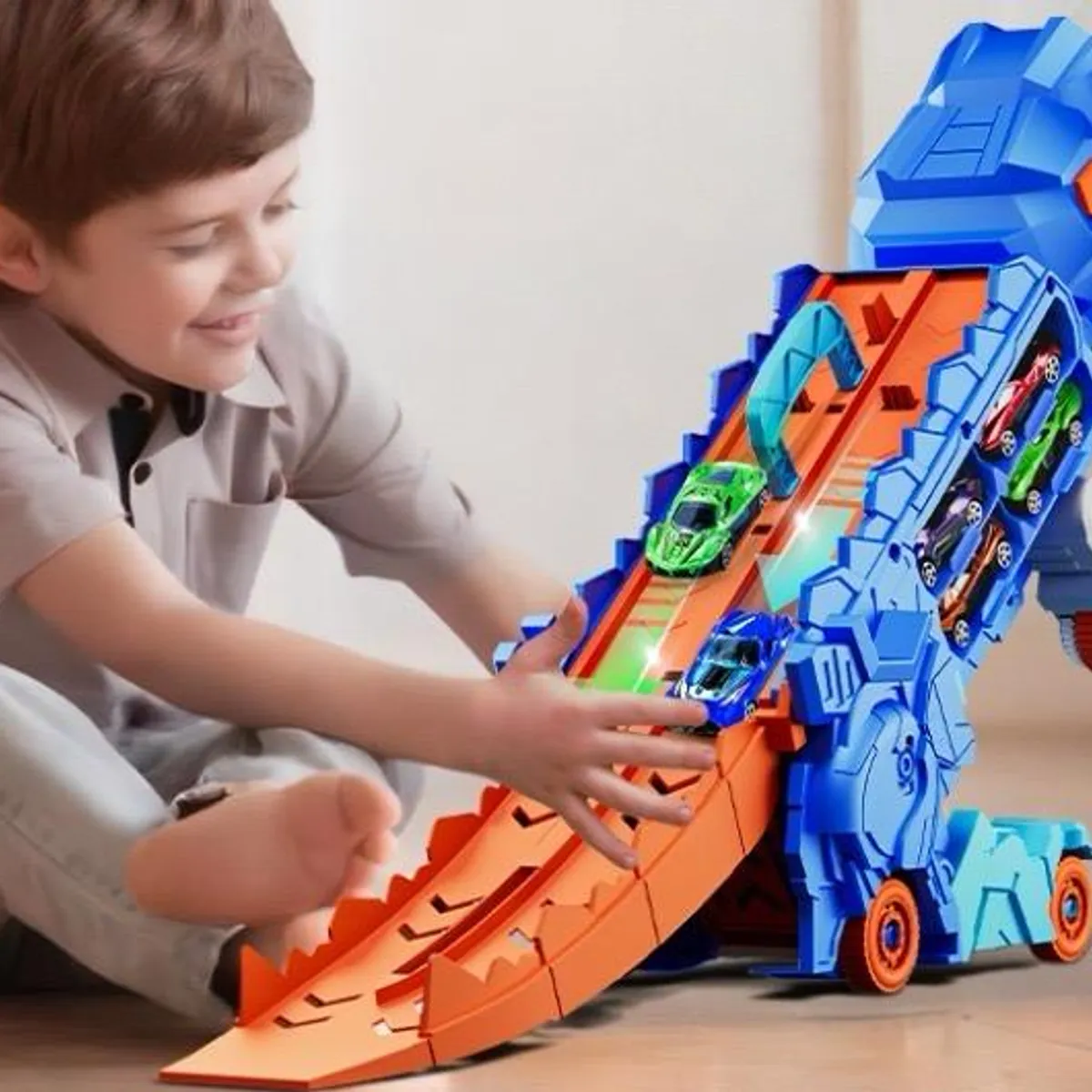 GENERICO - DINOSAURIO DEVORADOR DE AUTOS CON 02 AUTOS