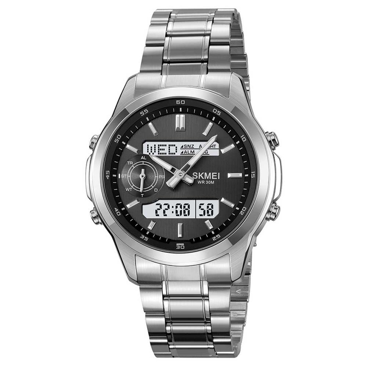 SKMEI - Reloj Skmei 2284 Hombre Dual Elegante Tiempo Mundial LED - Plata