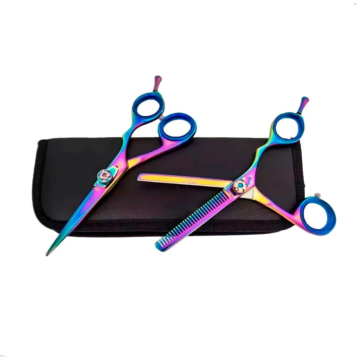 GENERICO - Set de Tijeras Peluqueras acero inoxidable tornasol Corte y Grafilado