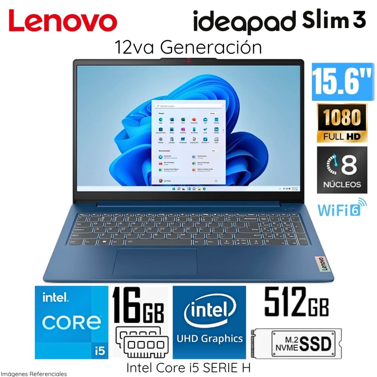 LENOVO - Laptop Lenovo IdeaPad Slim 3 15IAH8 Intel Core i5-12450H 16GB RAM 512GB SSD 15.6" FHD - 83ER001DLM
