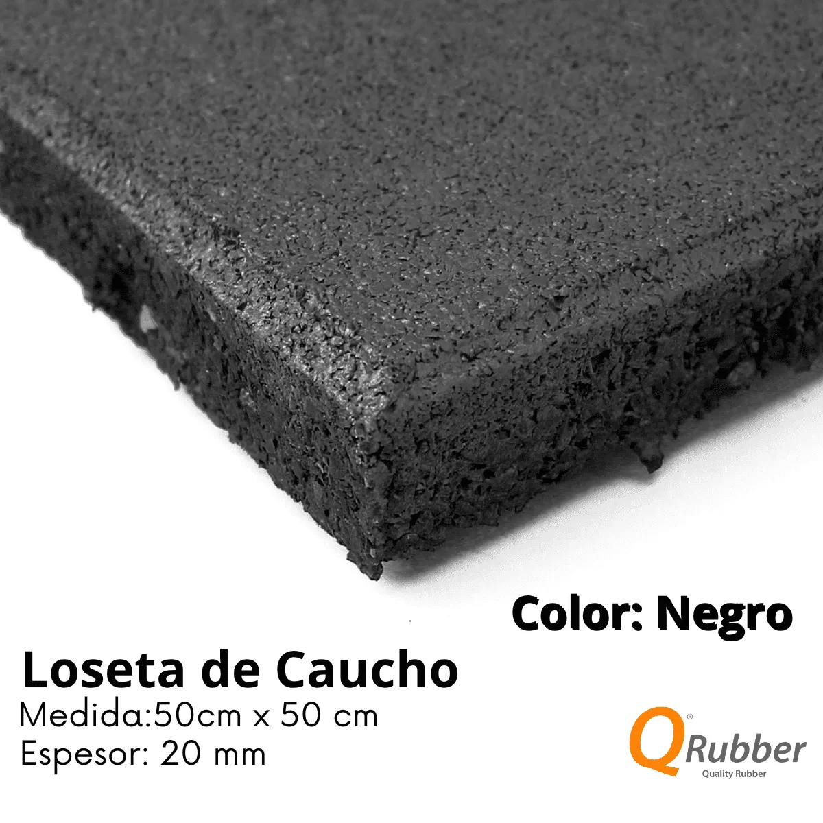 QRUBBER - Loseta De Caucho Color Negro 50cm x 50cm x 20mm