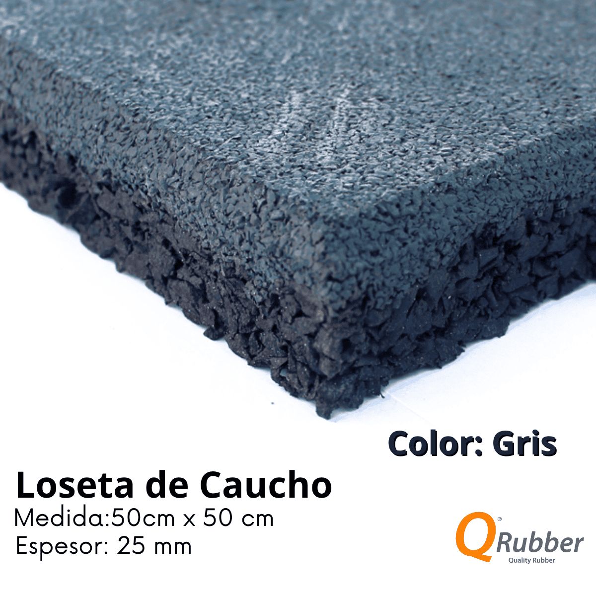 QRUBBER - Loseta De Caucho Color Gris 50cm x 50cm x 25mm - Qrubber