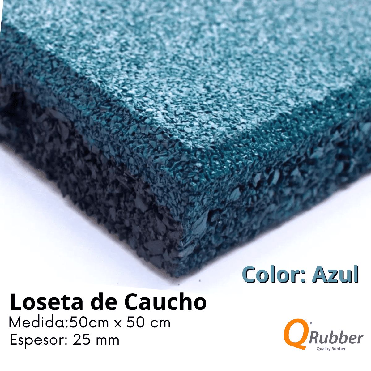 QRUBBER - Loseta De Caucho Color Azul 50cm x 50cm x 25mm