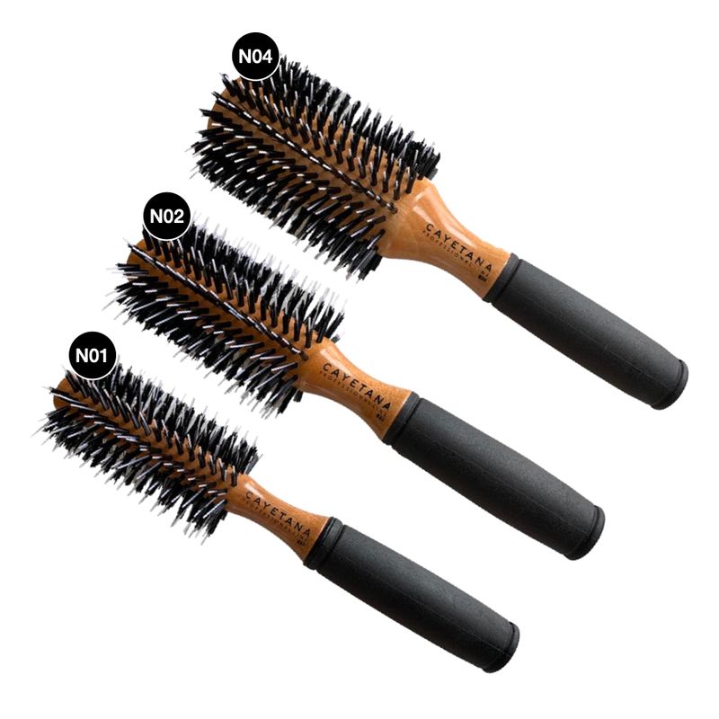 CAYETANA - Kit x3 Cepillos de Cabello Profesional Madera Cerdas Penacho N1, 2 y 4