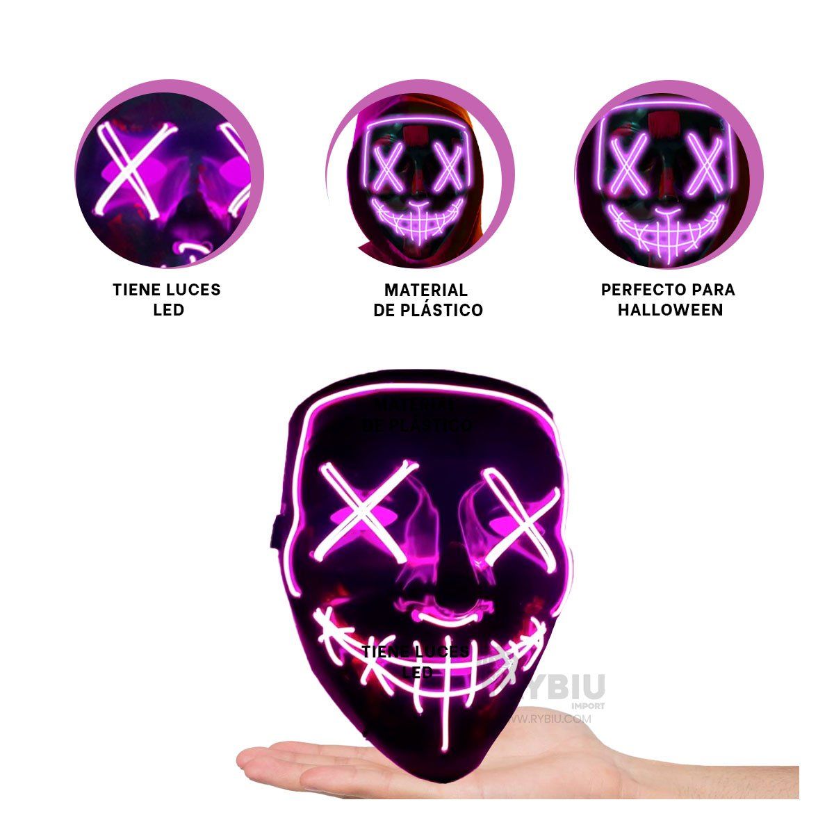 RYBIU IMPORT - Antifaz para Hallowen en Color Fucsia Y+Envoltorio de Regalo