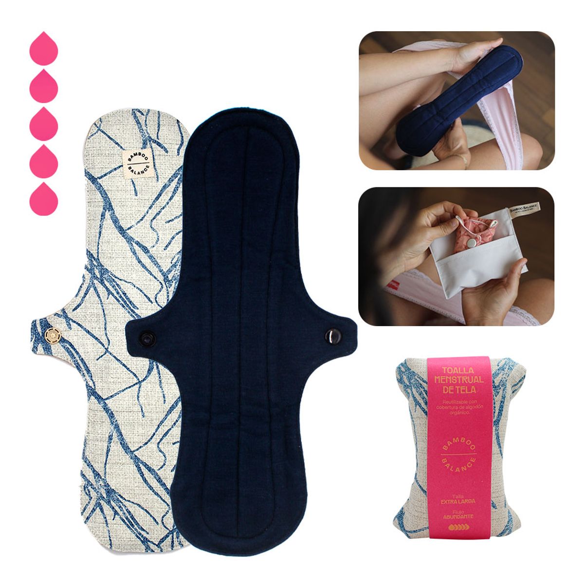 BAMBOO BALANCE - Toalla Higiénica Femenina de Tela - Unidad - XL - Azul