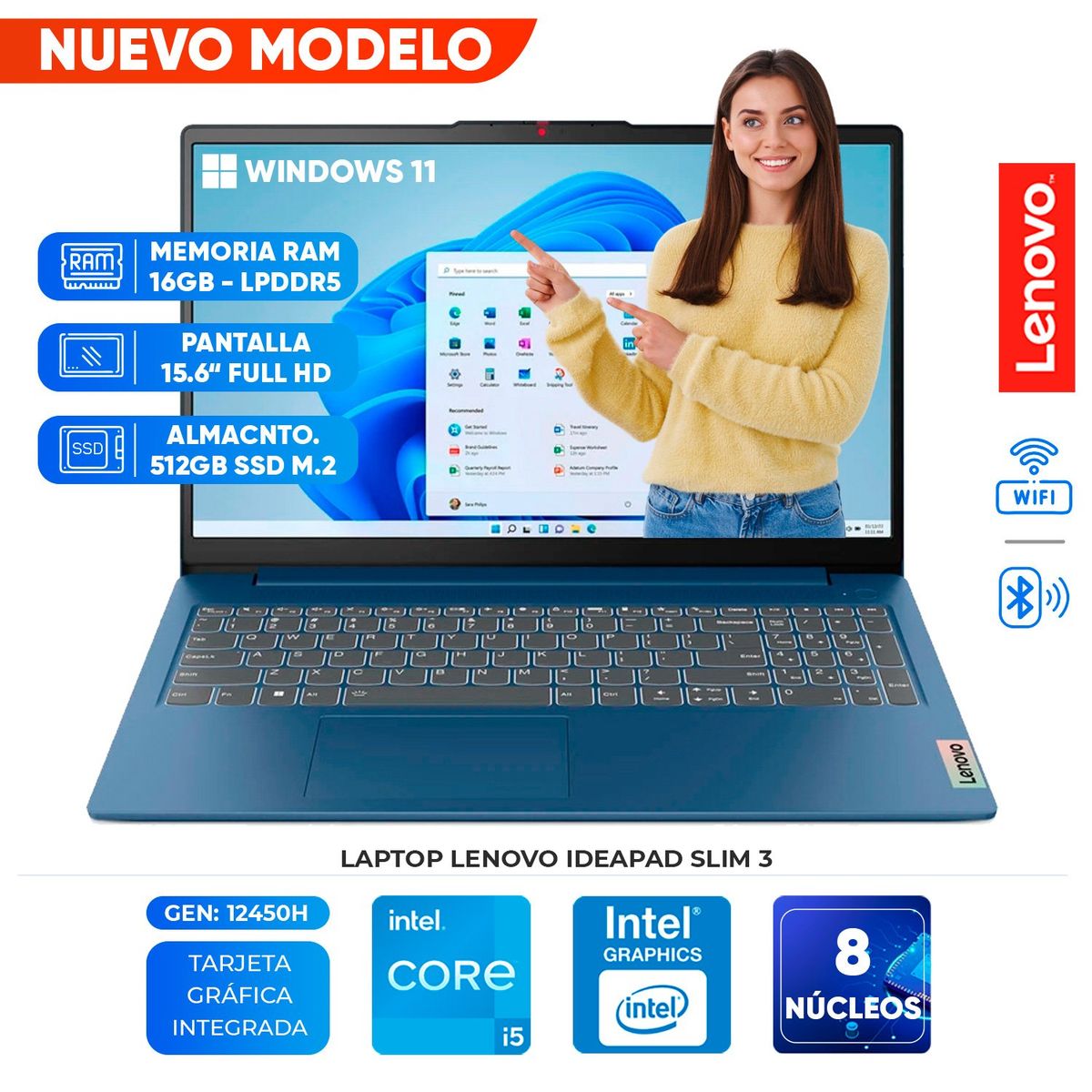 LENOVO - Laptop Lenovo IdeaPad Slim 3, Core i5-12450H, 16GB LPDDR5, 512GB SSD, 15 6 FHD