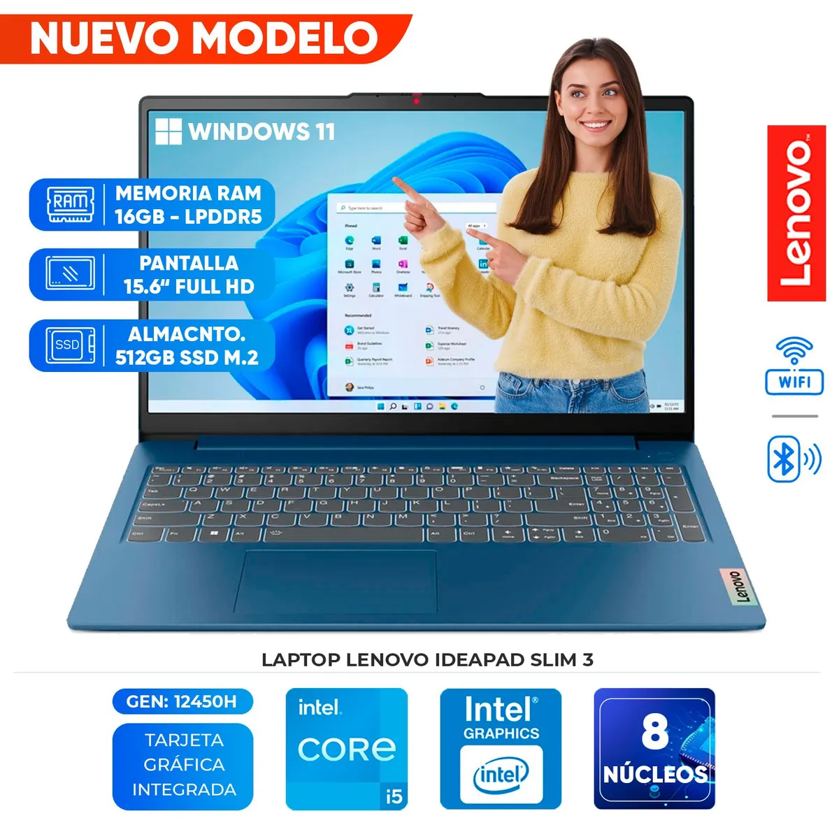 LENOVO - Laptop Lenovo IdeaPad Slim 3, Core i5-12450H, 16GB LPDDR5, 512GB SSD, 15 6 FHD