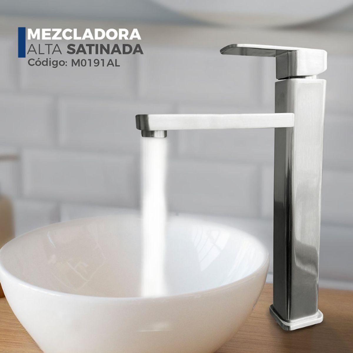 XM - MEZCLADORA MONOCOMANDO DE LAVATORIO ALTO SATIN M0191AL