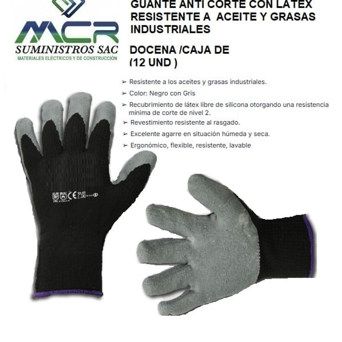 GENERICO - GUANTE ANTI CORTE CON LATEX RESISTENTE ACEITE Y GRASA INDUSTRIAL 12UND