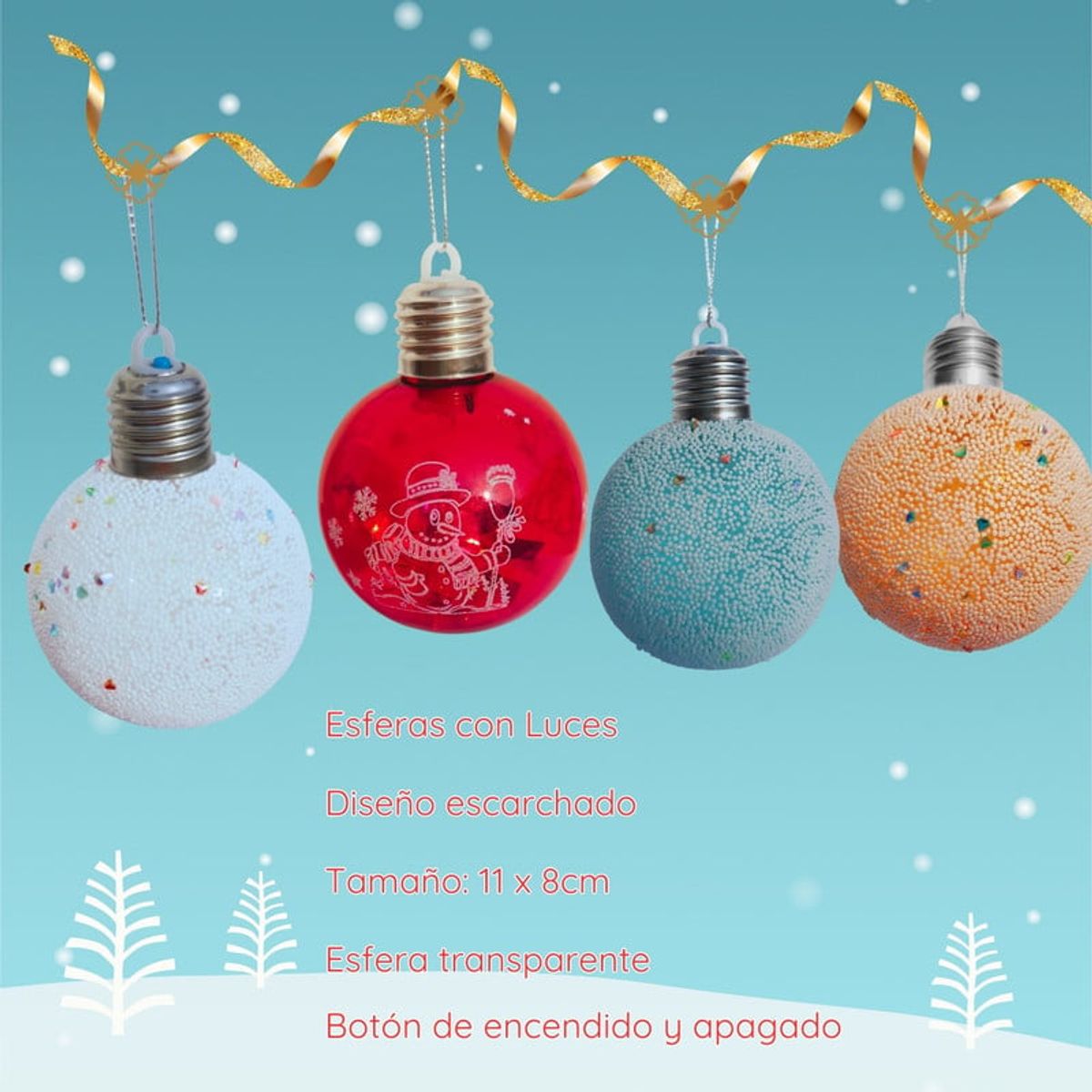 PENTHA - Bolas Navideñas con Luces Efecto Nevado 8cm Set x18