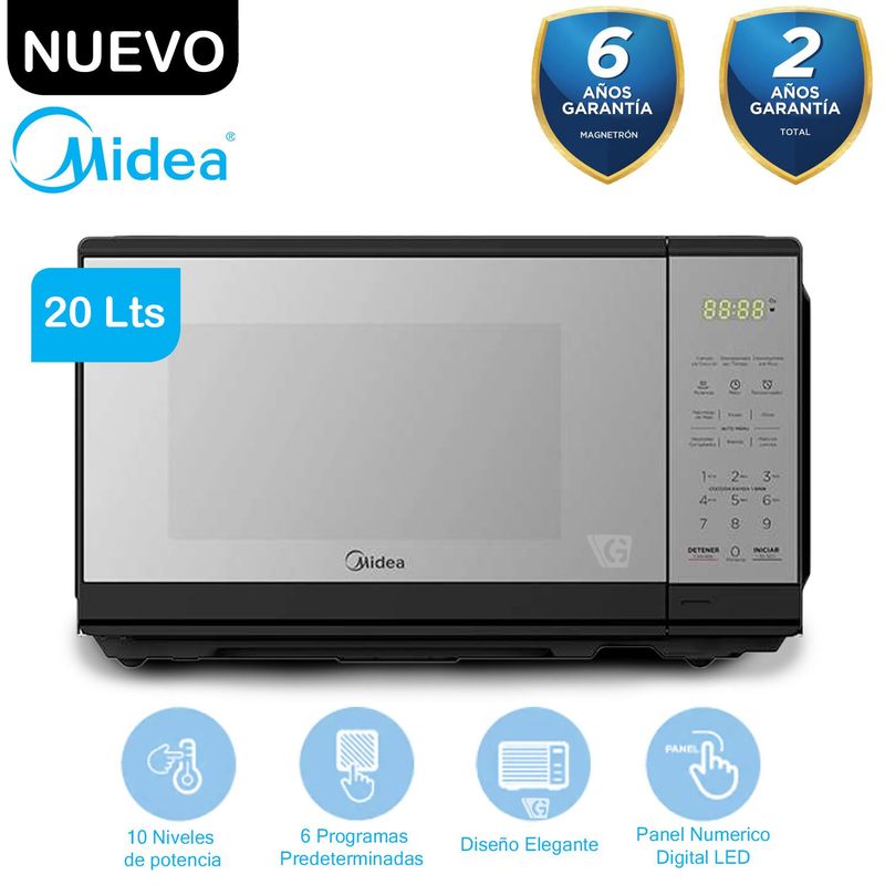 MIDEA - Horno de Microonda Midea 20Lts MMDF07S2MB - Negro  Espejado