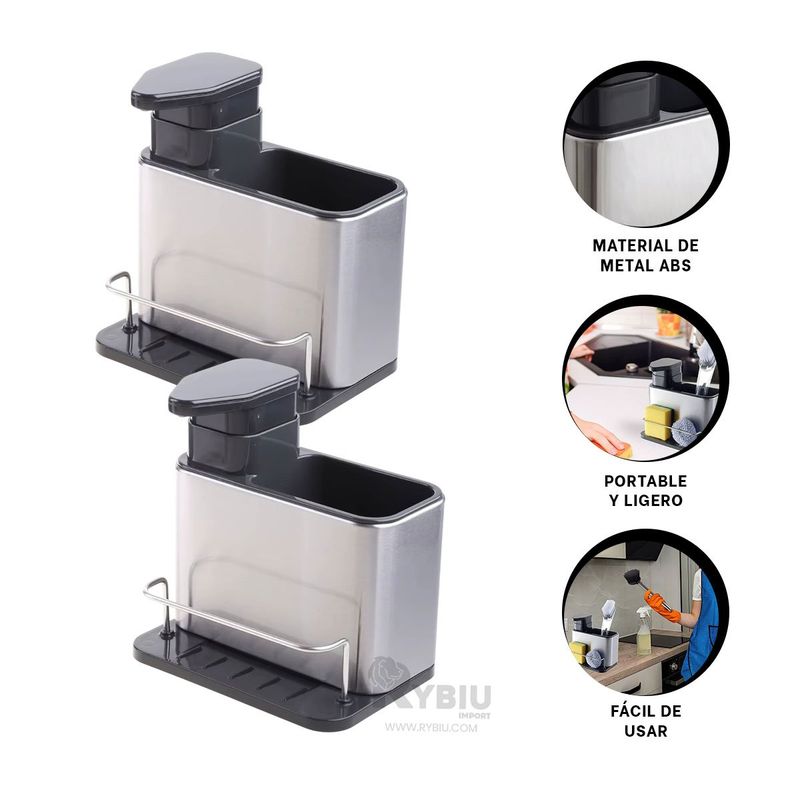 RYBIU IMPORT - Dispensador de Gel de Baño Plateado y Negr Y+Regalo Stickers