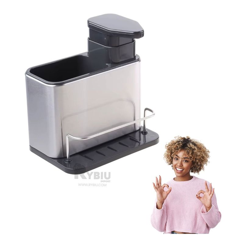 RYBIU IMPORT - Dispensador de Jabon Liquido 3 en 1 en Plateado con Negro