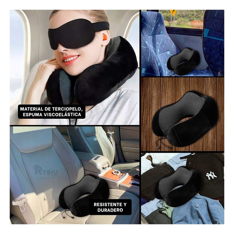 GENERICO - Cojin de Cuello de Descanso en Negro Y+Envoltorio de Regalo