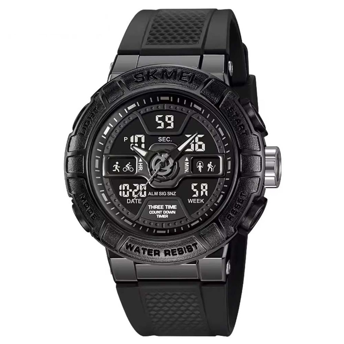 SKMEI - Reloj Skmei 2227 Hombre Dual Deportivo Multifunción 3 Tiempos - Negro
