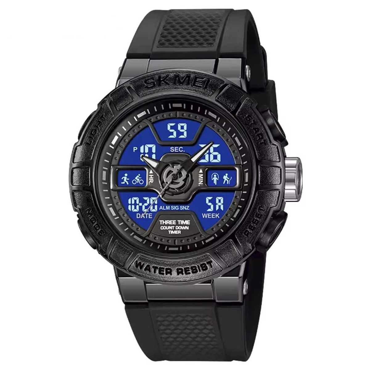 SKMEI - Reloj Skmei 2227 Hombre Dual Deportivo Multifunción 3 Tiempos - Negro