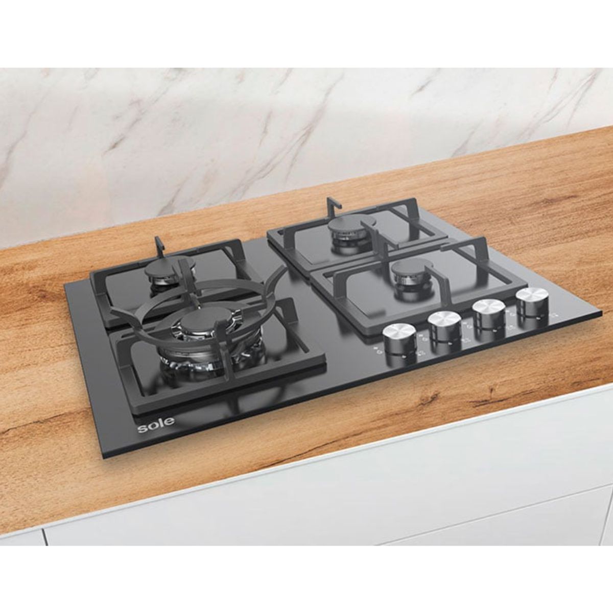 SOLE - Encimera Empotrable Sole SOLCO040 4 Quemadores con Vidrio Templado.