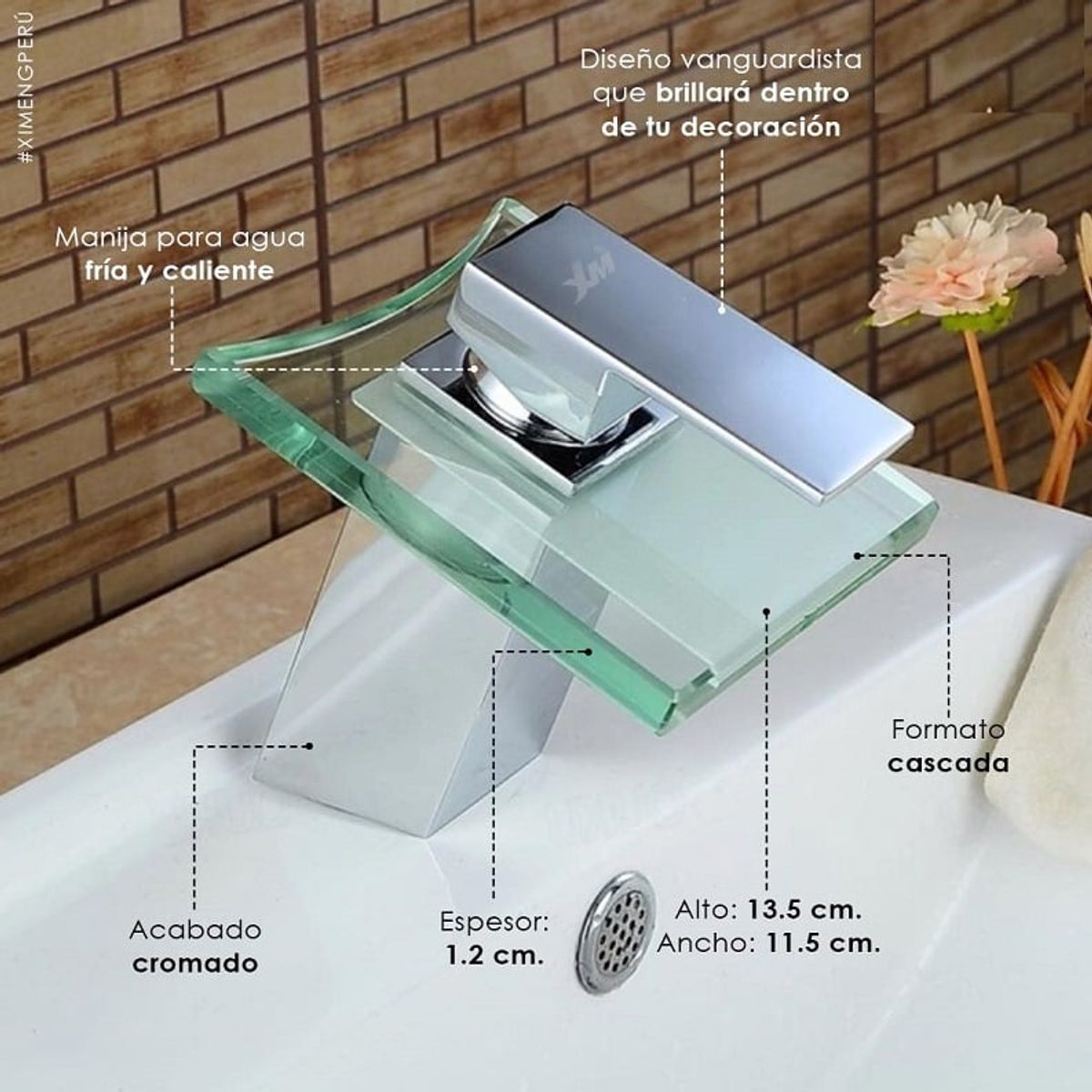 XM - MEZCLADORA MONOCOMANDO DE LAVATORIO CASCADA CROMADO M01041