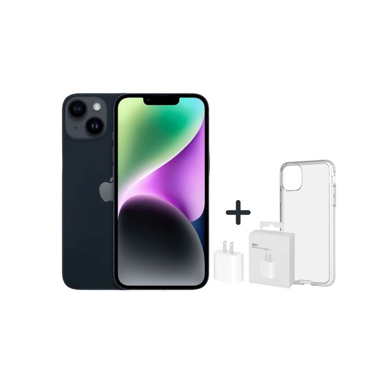 APPLE - IPHONE 14 128GB CHIP FISICO -  NEGRO + CARGADOR + CASE PROTECTOR