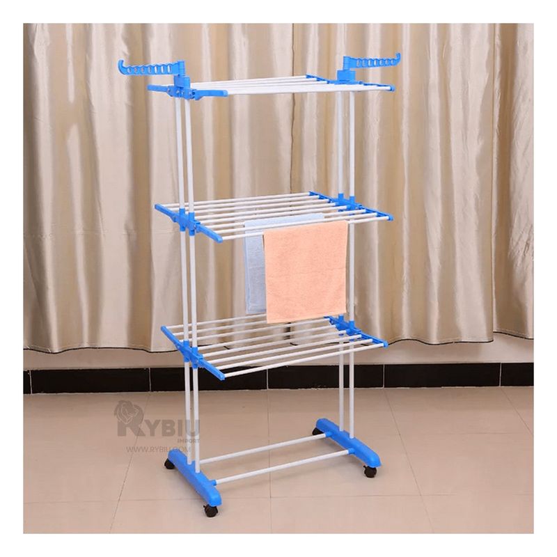 RYBIU IMPORT - Tendedero de Ropa Plegable 3 Niveles en Color Celeste